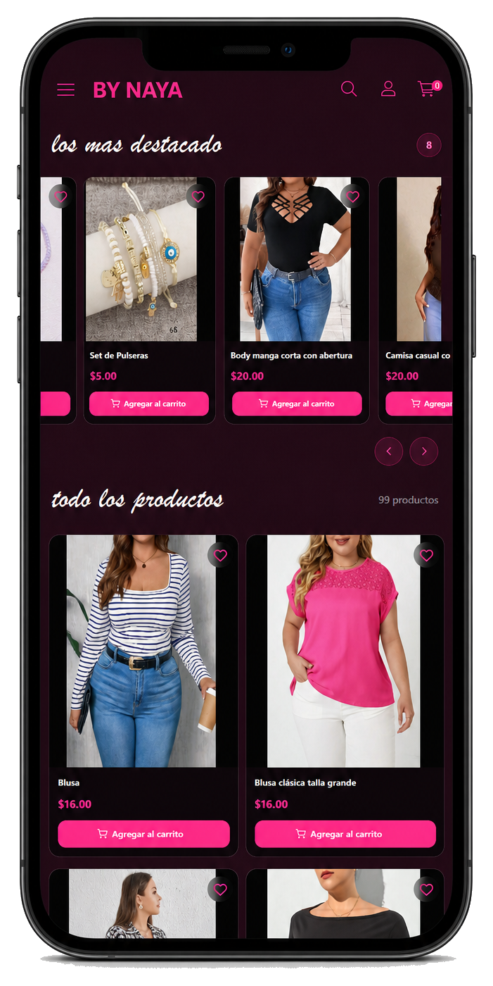 Catalogo web BY NAYA mostrado en un telefono